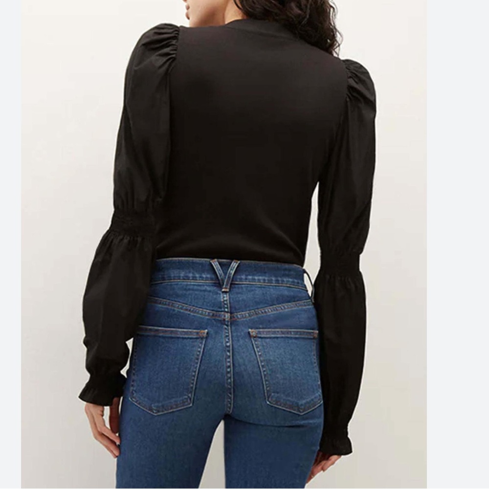 VERONICA BEARD Effy Puff Sleeve Ribbed Knit Henley Buttoned Shirt - Picture 6 of 16
